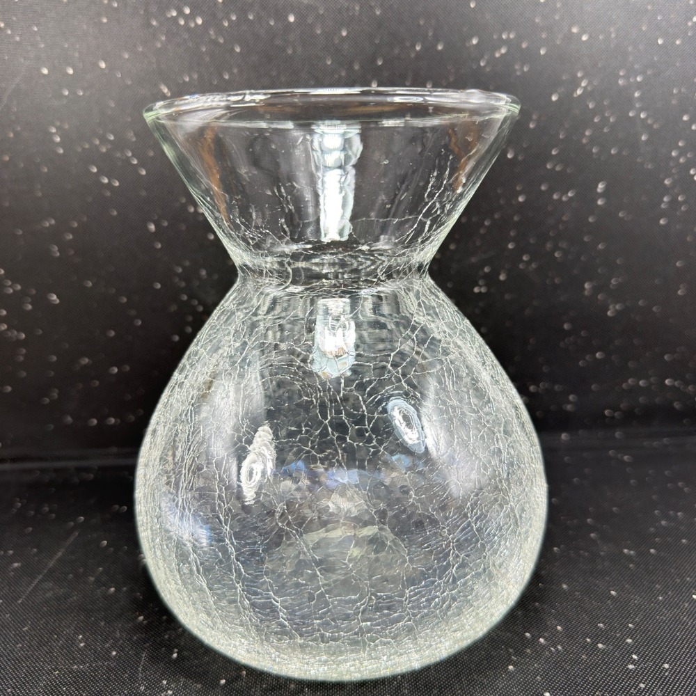 Pier 1 Clear Crackle Glass Vase 7 Inch Flared Rim Bulbous Base Home Decor VTG